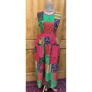 Vintage Design House Japan Patchwork Apron Dress Pinafore Boho Red Blue Green